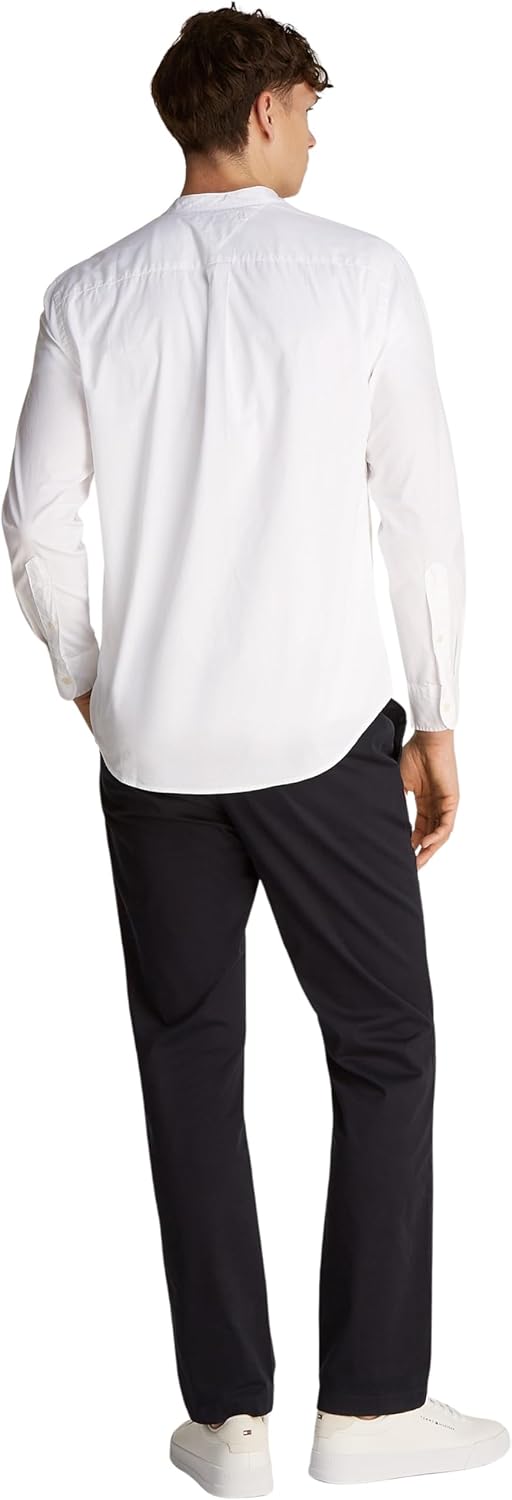 Tommy Hilfiger Men’s Flex Poplin Solid Collarless Regular Fit Shirt 