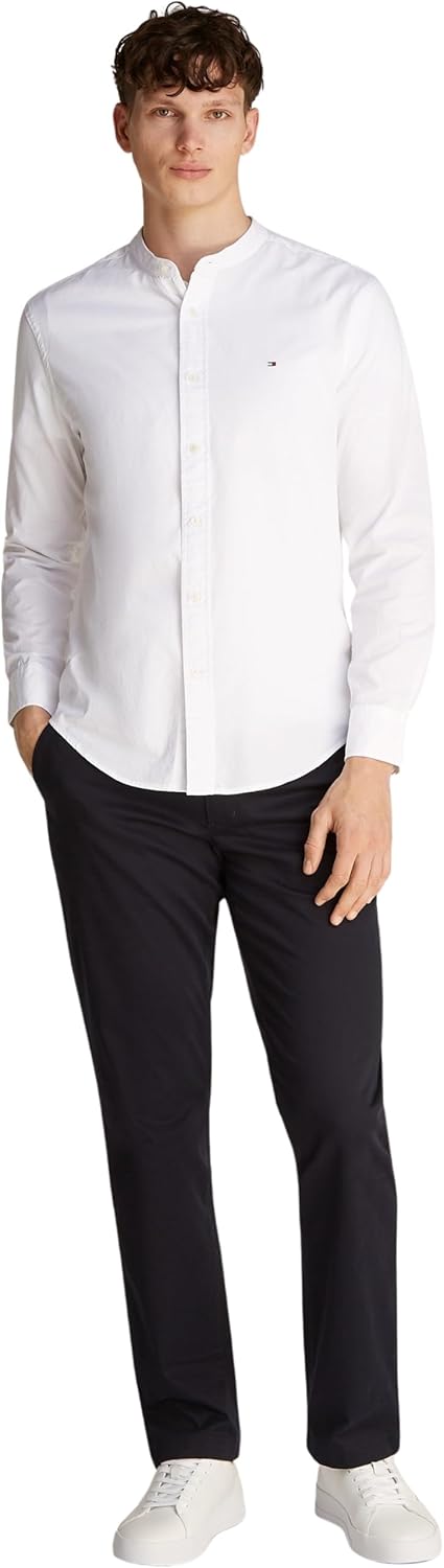 Tommy Hilfiger Men’s Flex Poplin Solid Collarless Regular Fit Shirt 