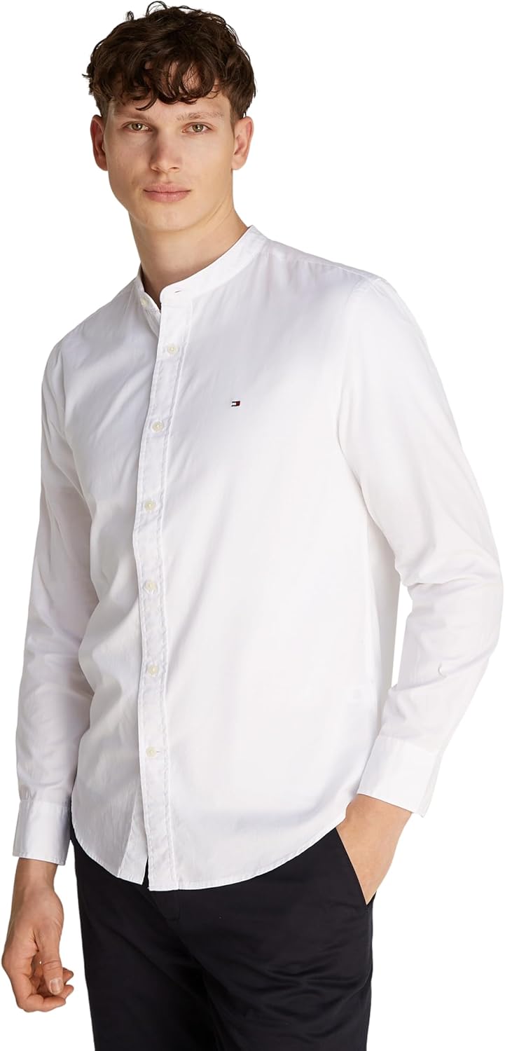 Tommy Hilfiger Men’s Flex Poplin Solid Collarless Regular Fit Shirt 