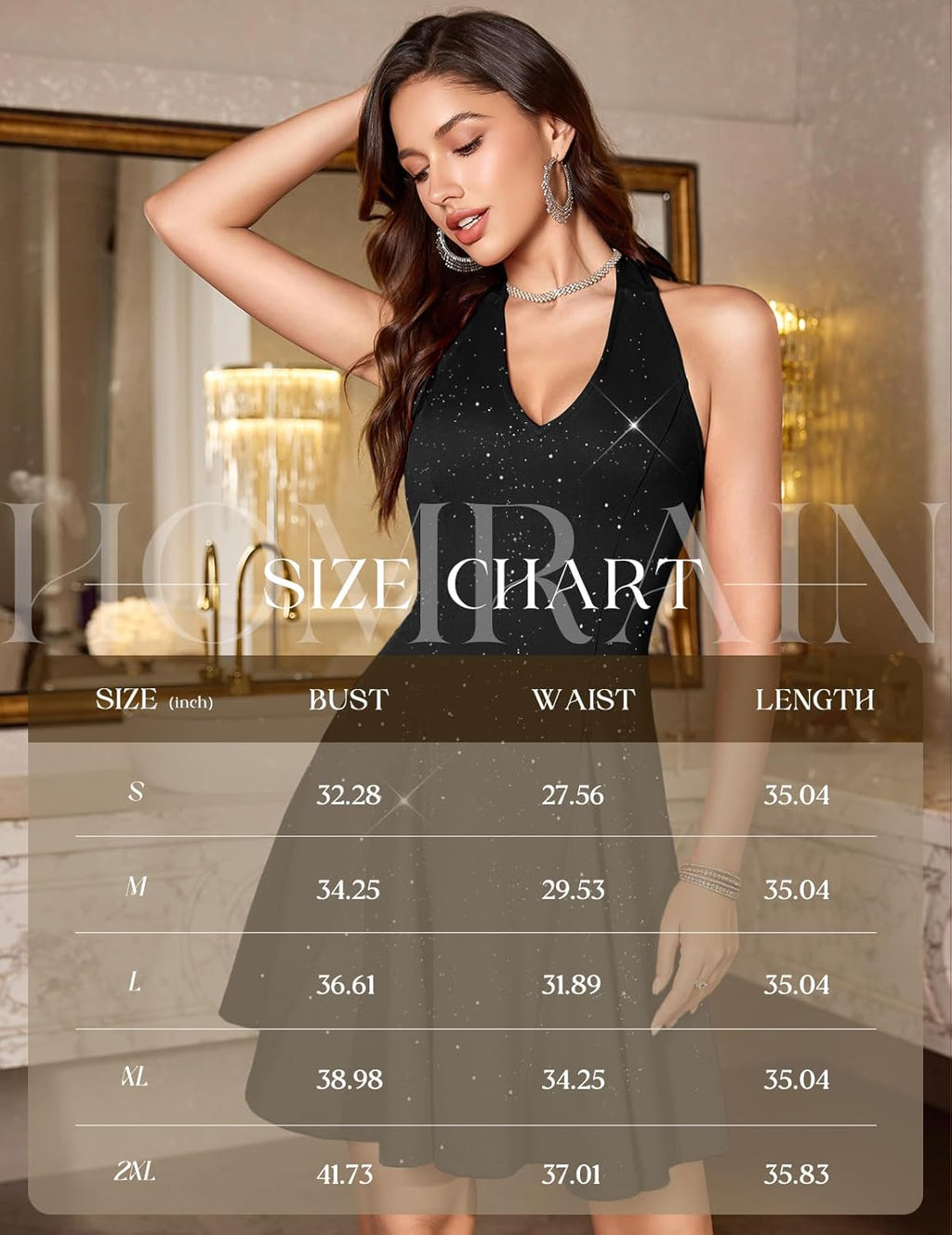 HomRain Glitter Sequin Sparkle Dress for Women Elegant Homecoming Mini Sexy Club Halter Neck Black Cocktail Dresses for Fall Black L 