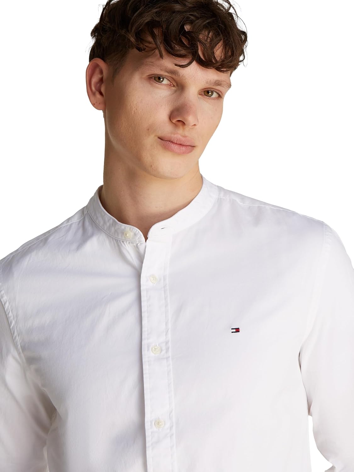 Tommy Hilfiger Men’s Flex Poplin Solid Collarless Regular Fit Shirt 