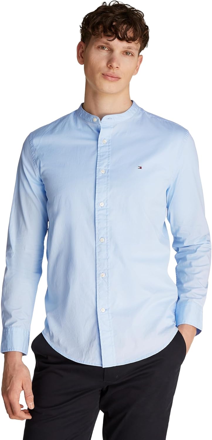 Tommy Hilfiger Men’s Flex Poplin Solid Collarless Regular Fit Shirt 